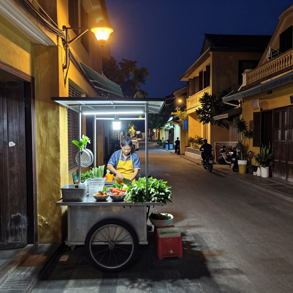 Chopping Herbs in Hoi An in in Hoi An, Vietnam