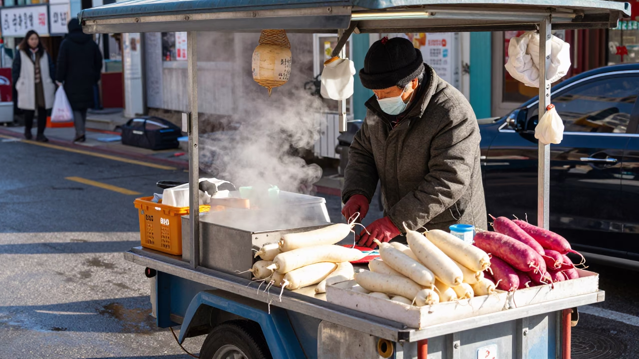 Chopping Radish in Busan in in Busan, South Korea