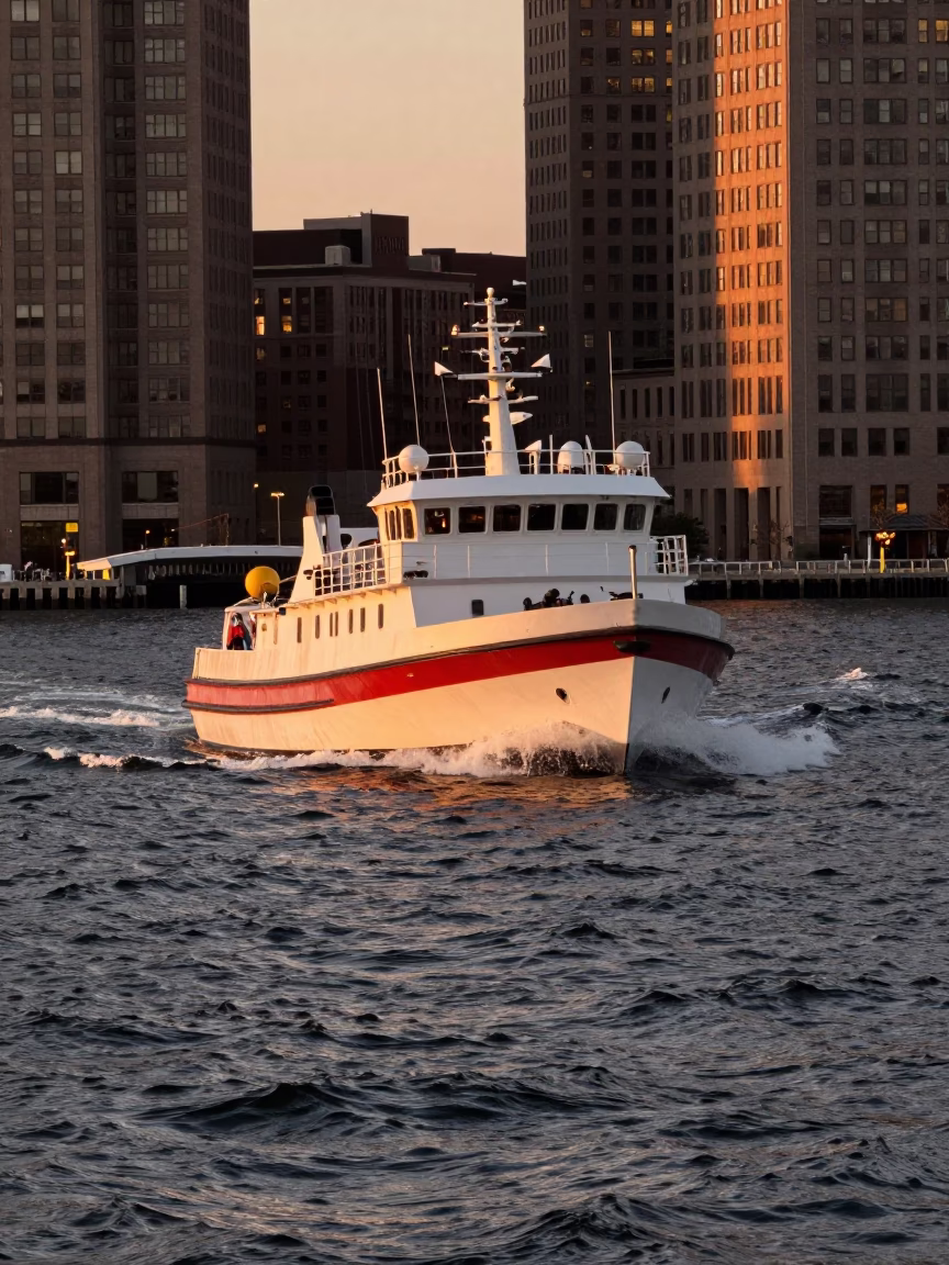 Choppy Waters in Boston at Copper-toned Light Before Dusk in in Boston, Massachusetts, United States