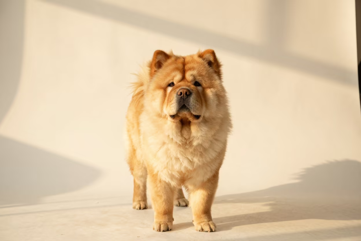 Chow Chow Portrait in Chiba Studio Light in in a quiet portrait studio with a plain backdrop and eye-level framing in Chiba