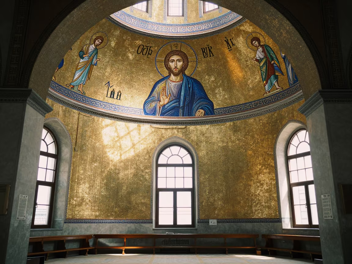 Christ Mosaic in Okayama Mosque Dome in in a mosque prayer hall in Okayama