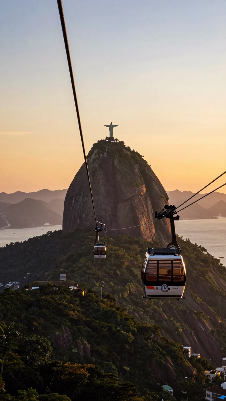 Christ The Redeemer And Sugarloaf Mountain Cable Car in Rio De Janeiro in in Rio de Janeiro, Brazil