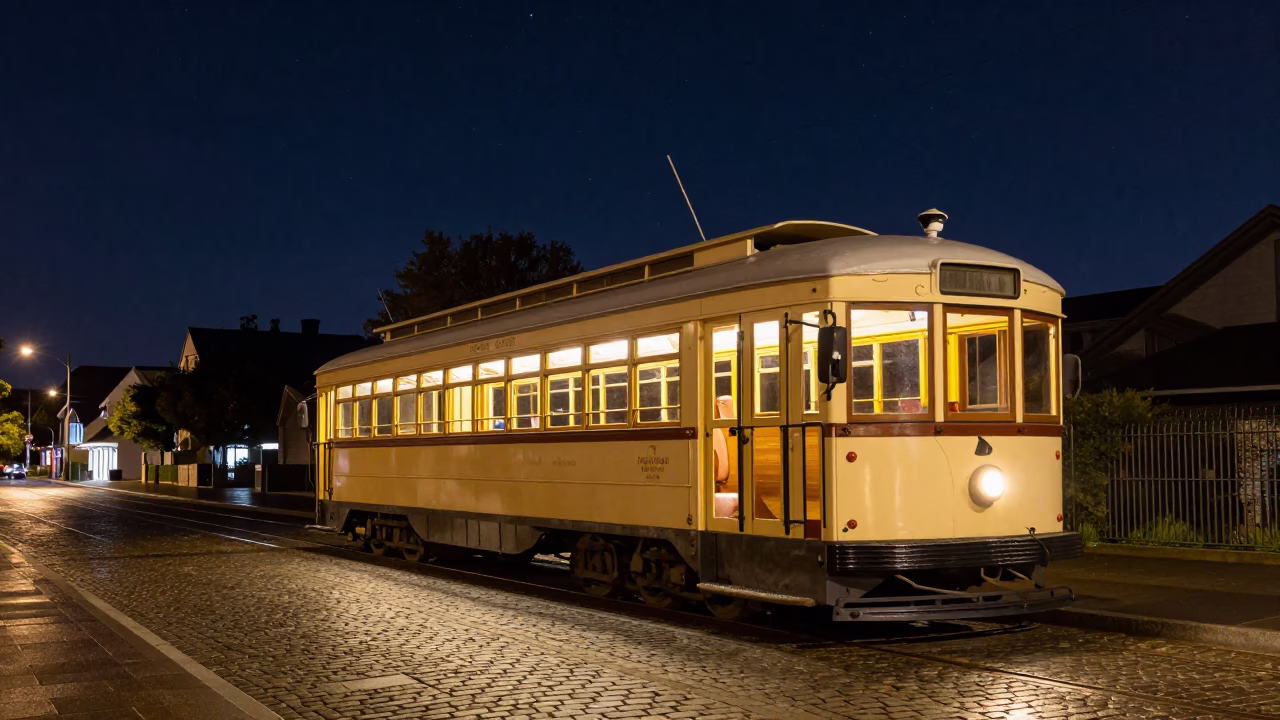 Christchurch Heritage Tram at The Deepest Night Sky Light in in Christchurch, New Zealand
