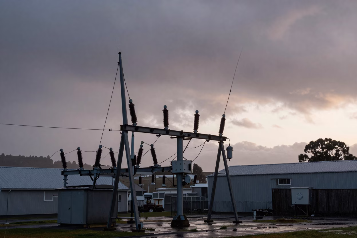 Christchurch Insulators Sparkling at The Still Hours Before Dawn Light in in Christchurch, New Zealand