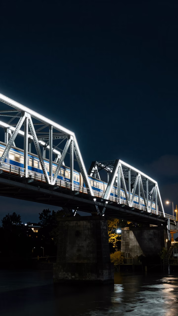 Christchurch Iron Bridge at The Deepest Night Sky Light in in Christchurch, New Zealand