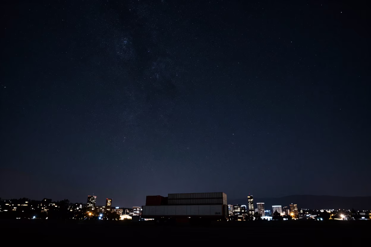 Christchurch New Zealand Deep Night Sky Landscape Horizon Shot with Cargo Ship in in Christchurch, New Zealand