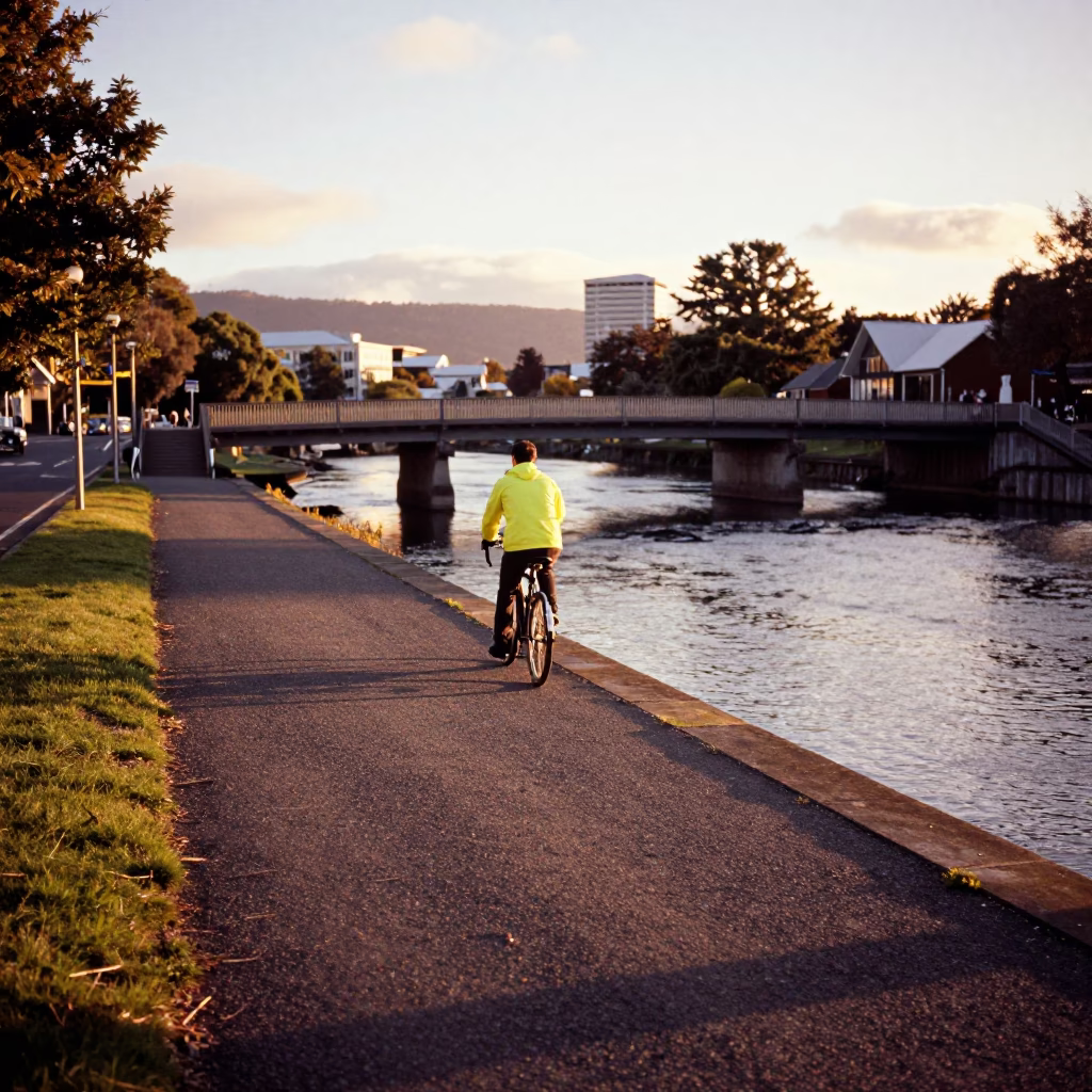 Christchurch New Zealand Evening Light and Local Street Scene in in Christchurch, New Zealand