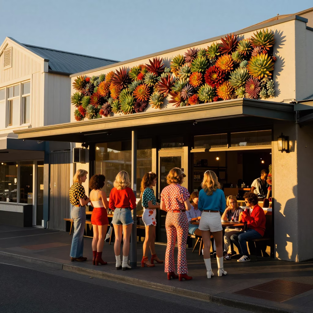 Christchurch New Zealand Evening Street Scene with Colorful Fashion and Urban Architecture in in Christchurch, New Zealand