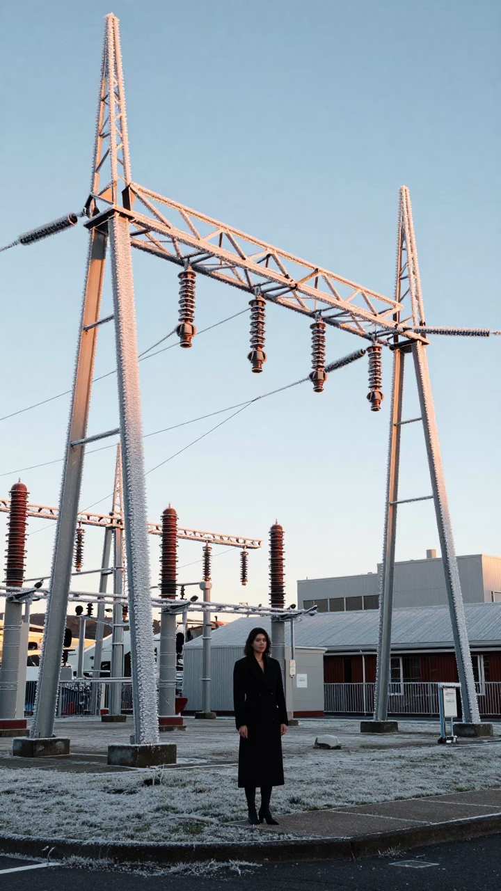 Christchurch New Zealand First Light Transmission Substation Hoarfrost High Fashion Urban Landscape in in Christchurch, New Zealand