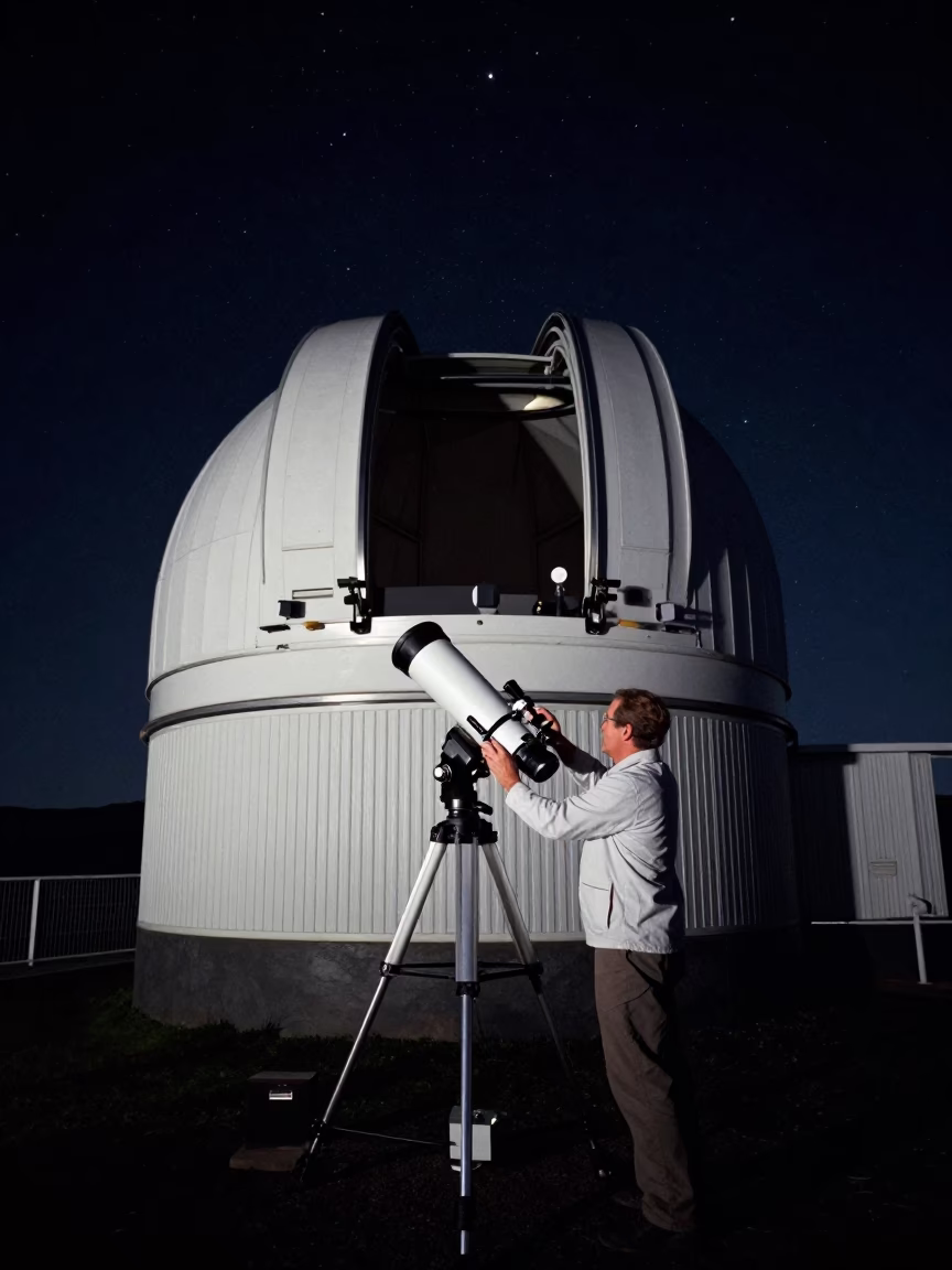 Christchurch New Zealand Night Sky Observatory Astronomer Telescope Calibration Under Deep Darkness in in Christchurch, New Zealand