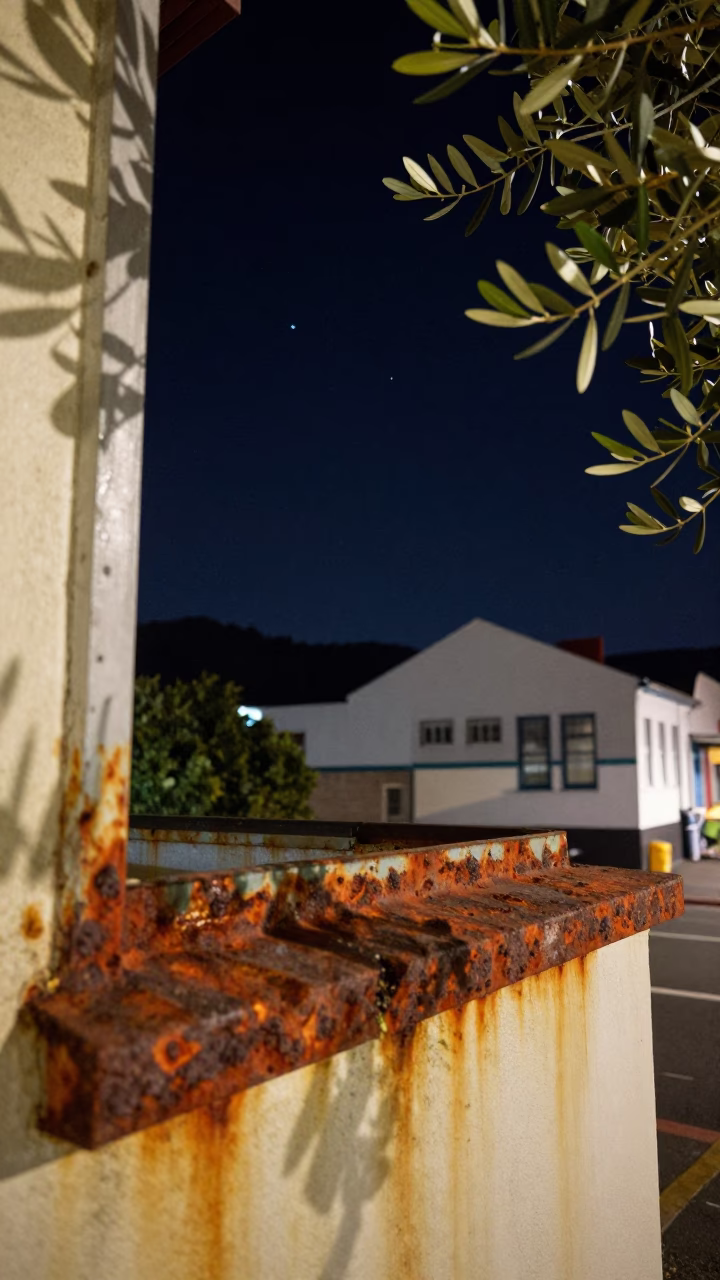 Christchurch New Zealand Night Sky with Rusty Sill and Olive Branch Under Deep Darkness in in Christchurch, New Zealand