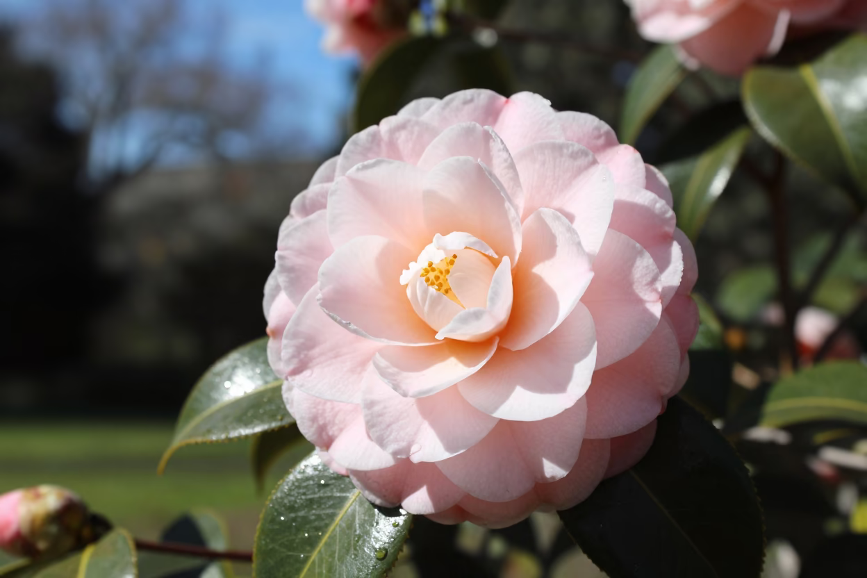 Christchurch New Zealand Noon Camellia Flowering in Botanic Garden in in Christchurch, New Zealand