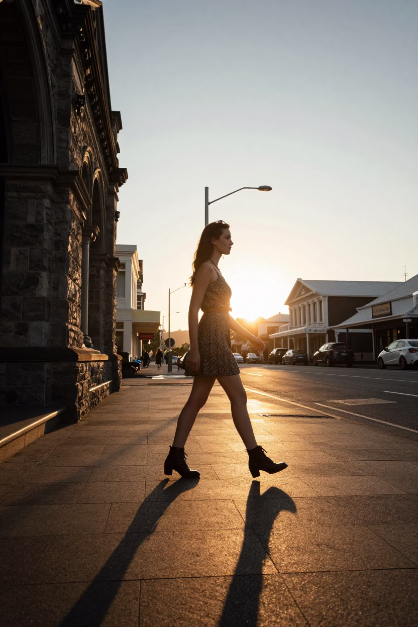 Christchurch New Zealand Sunset Street Photography Vintage Fashion Scene in in Christchurch, New Zealand
