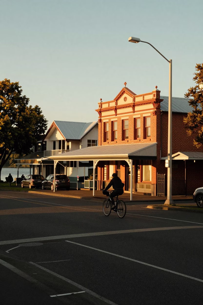 Christchurch New Zealand Sunset Street Scene with Local Life and Suburban Details in in Christchurch, New Zealand
