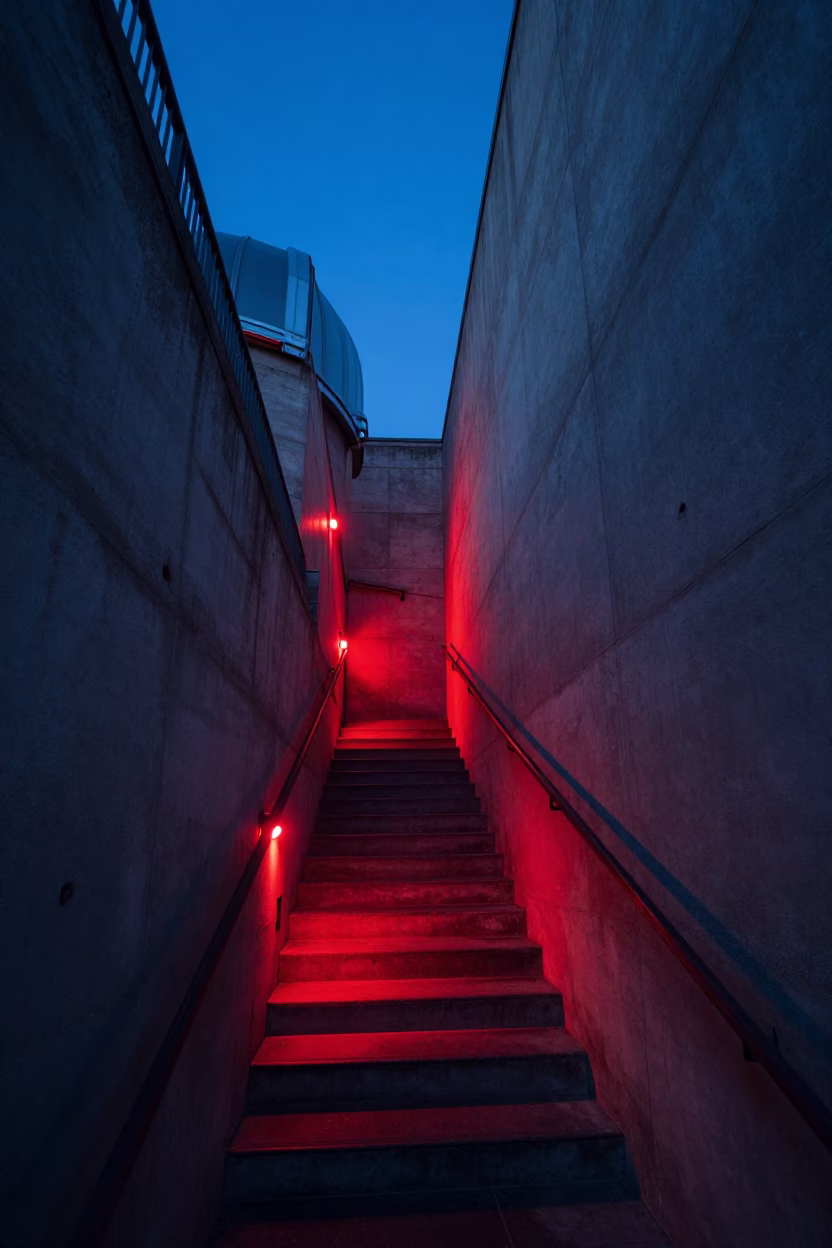 Christchurch Observatory Stairwell at The Last Blue Light Of Evening in in Christchurch, New Zealand