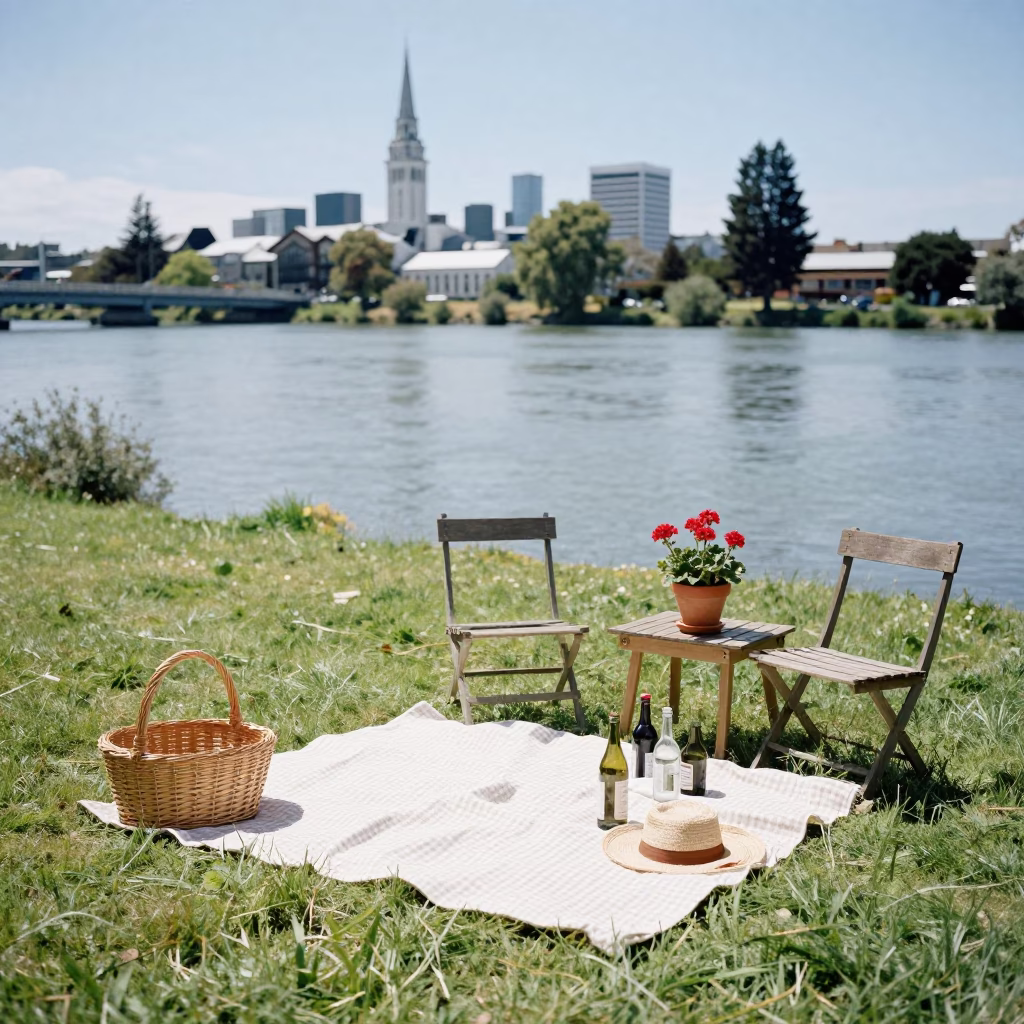 Christchurch Picnic Scene at Flat Noon Light in in Christchurch, New Zealand