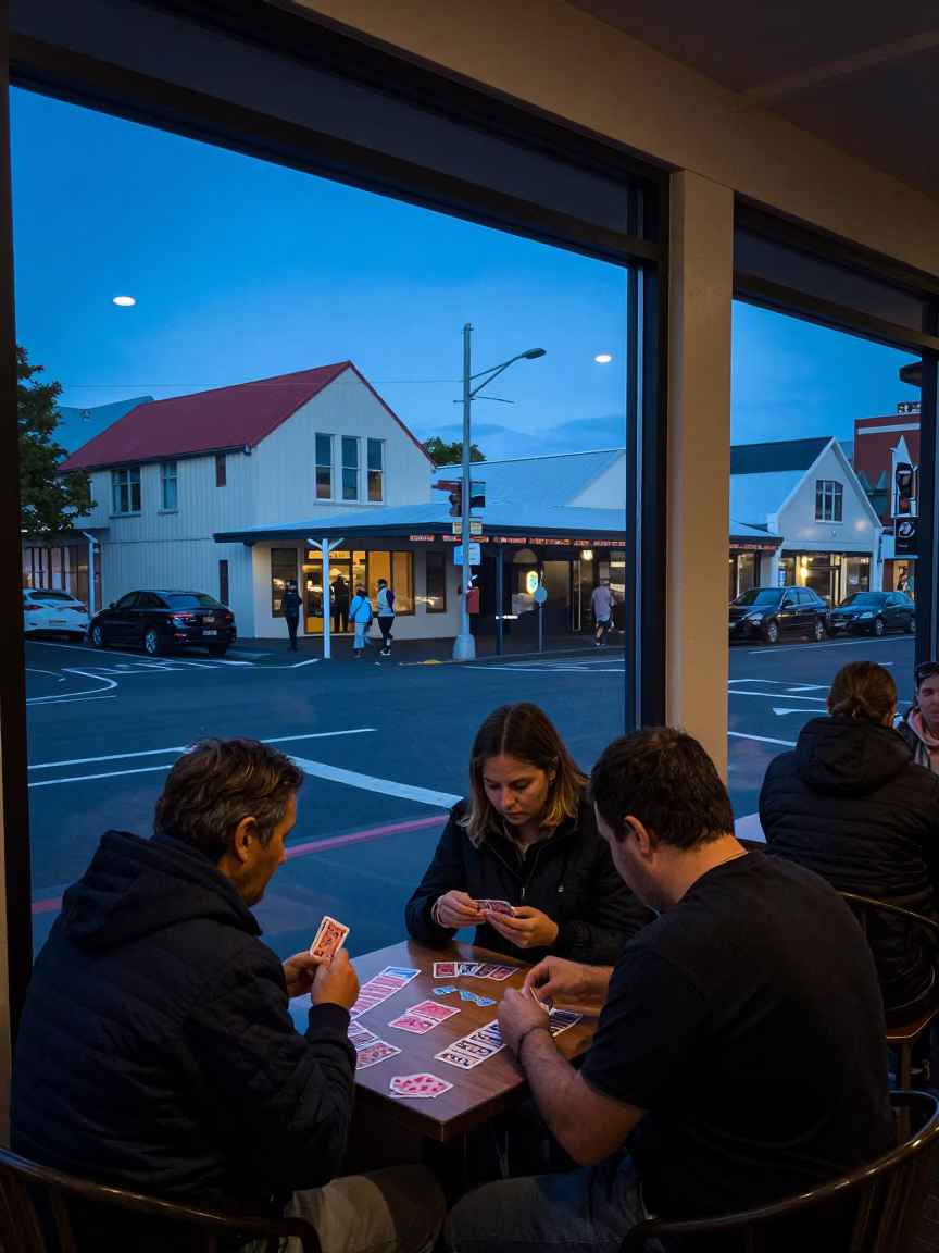 Christchurch Playing Cards at Blue Hour in in Christchurch, New Zealand