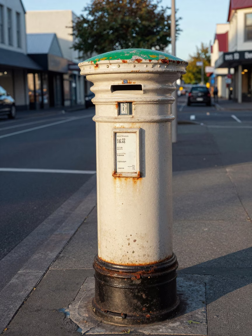 Christchurch Post Box And Morning Street in in Christchurch, New Zealand