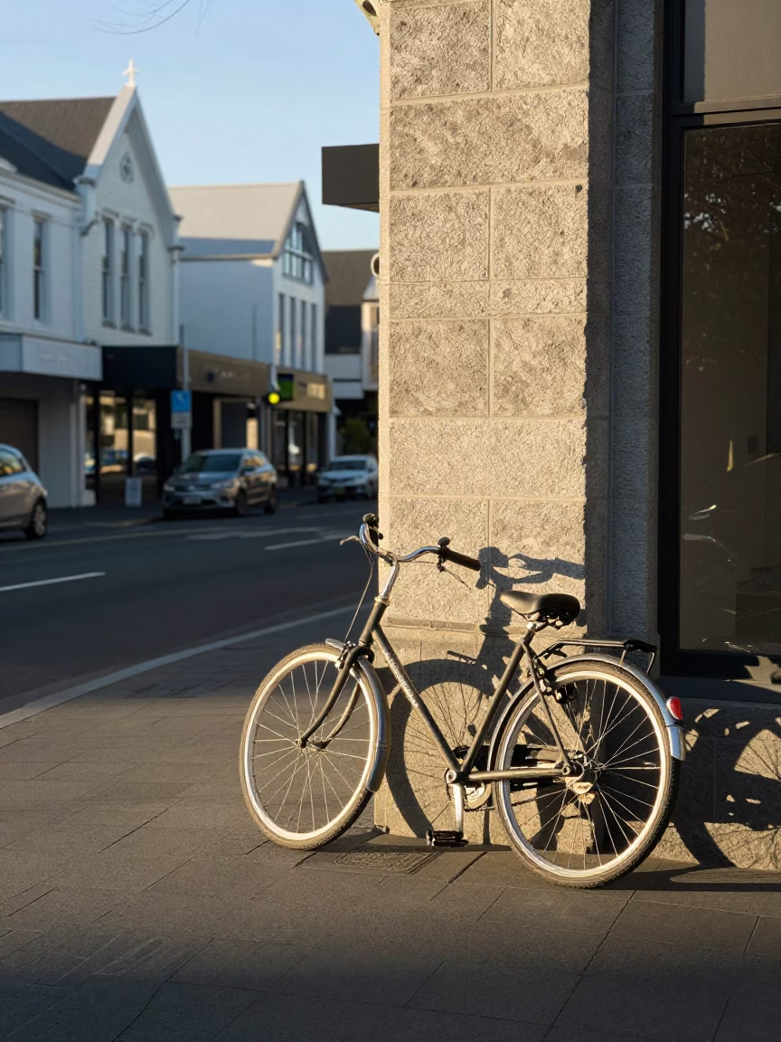 Christchurch Street Corner at The Late Morning Light in in Christchurch, New Zealand