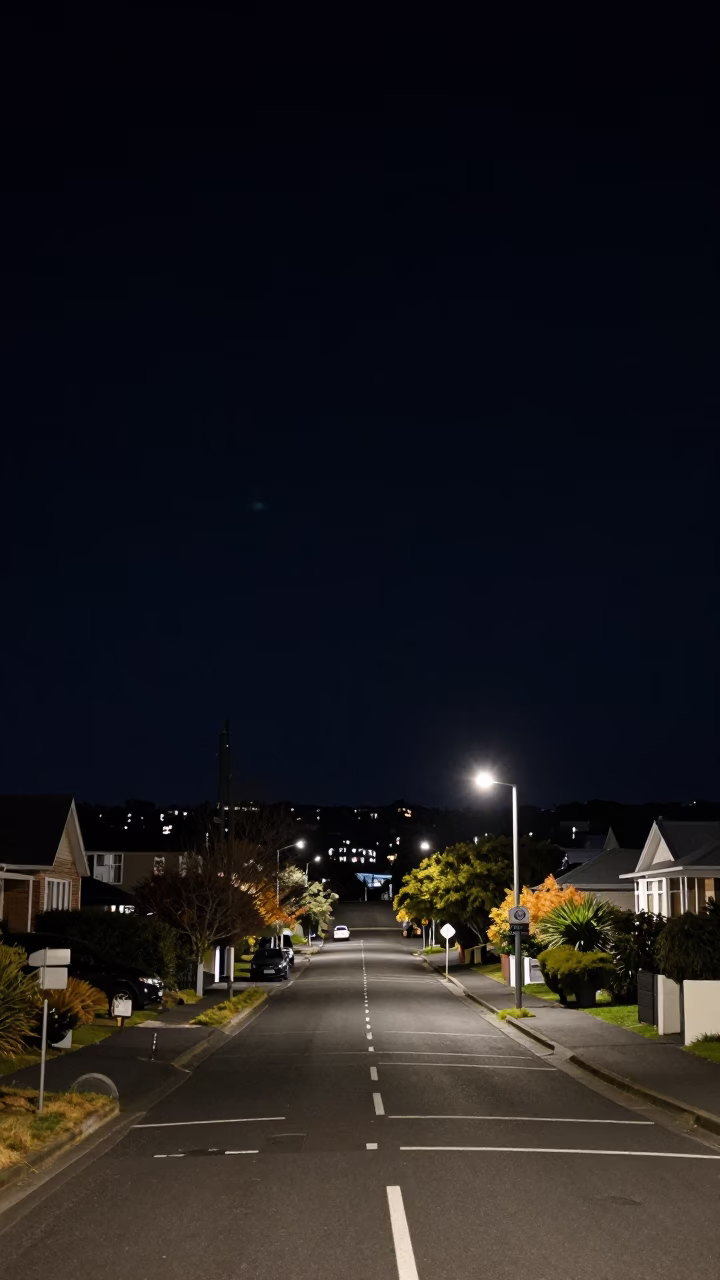Christchurch Street View at Deep In The Night Light in in Christchurch, New Zealand