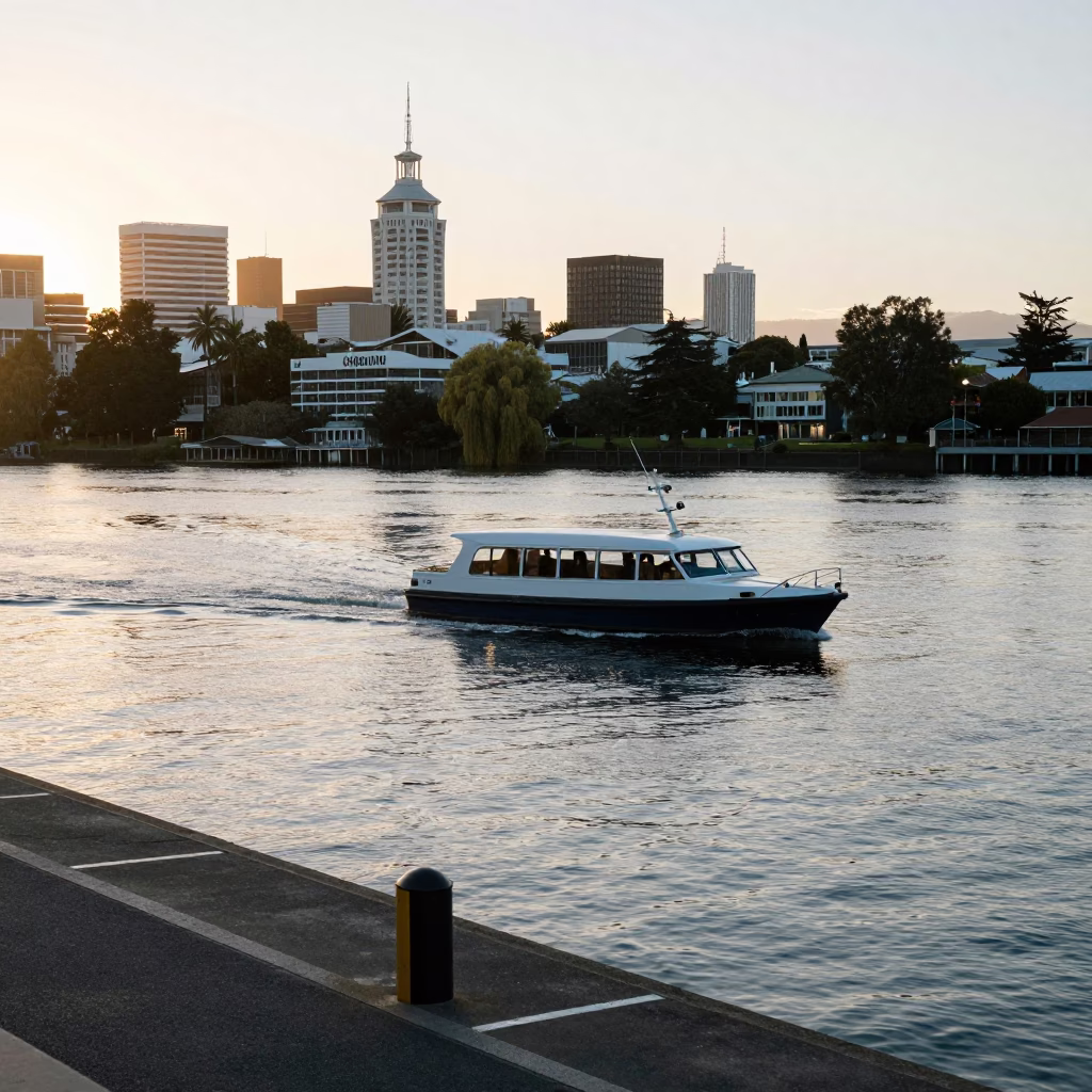 Christchurch Taxi Dock at As First Light Reaches The Scene in in Christchurch, New Zealand