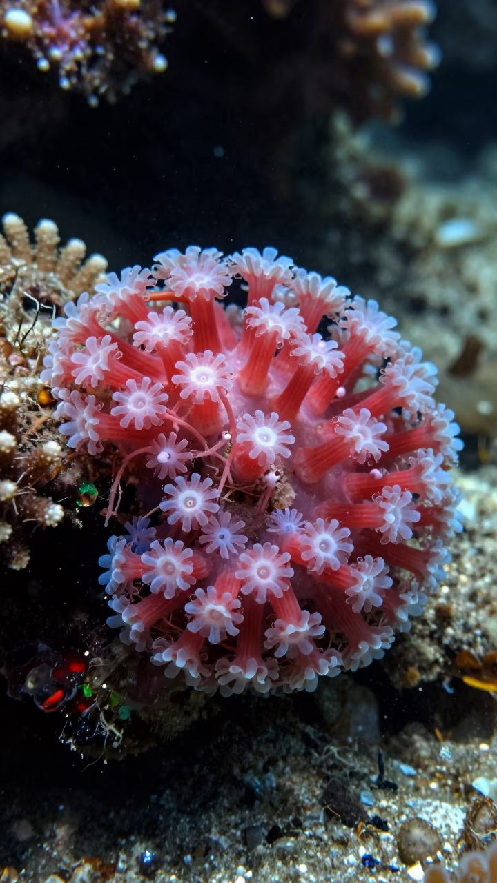 Christmas Tree Worms on Coral Head in Cebu Waters in beside a reef crevice under clear water near Cebu