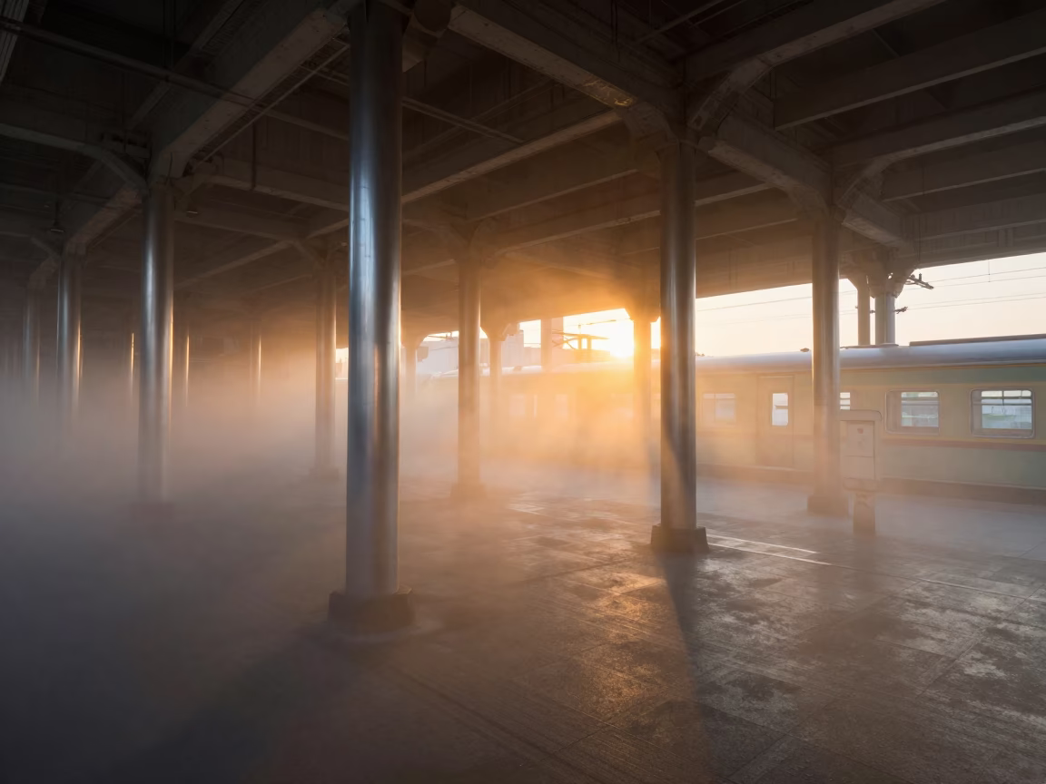 Chrome Fog Diagonals in Nagoya Train Terminal in inside a restored train terminal near Nagoya