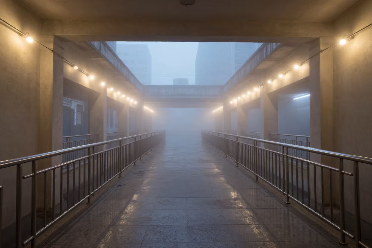 Chrome and Fog in Lastarria Train Terminal in inside a restored train terminal in Lastarria, Santiago