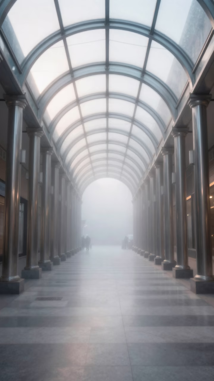 Chrome and Fog in Sulaymaniyah Glass Arcade in inside a glass-roofed arcade in Sulaymaniyah