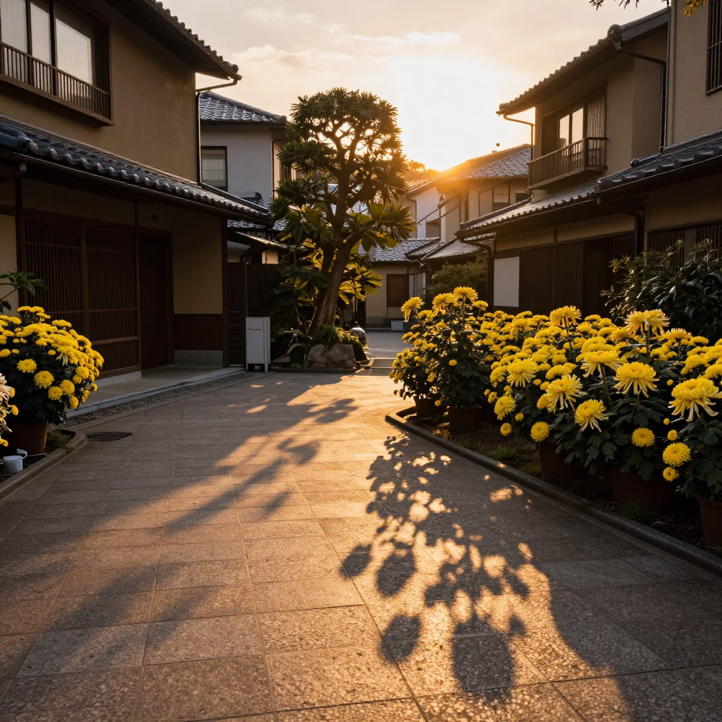 Chrysanthemums in Tokyo at Golden Hour in in Tokyo, Japan