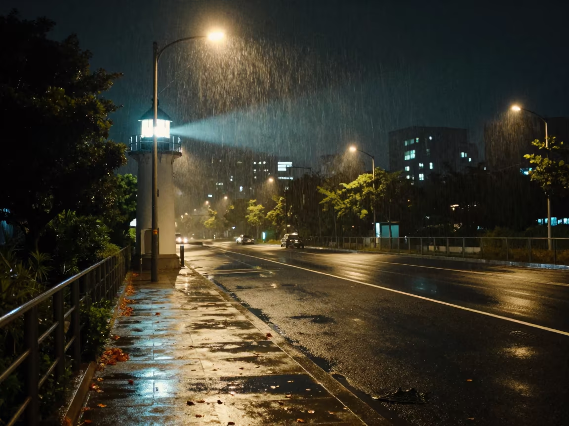 Chubu Night Drizzle Softening City Lights in in Chubu
