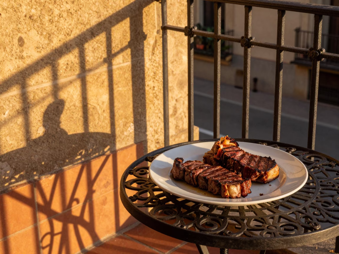 Churrasco in Barcelona at Honeyed Evening Light in in Barcelona, Spain