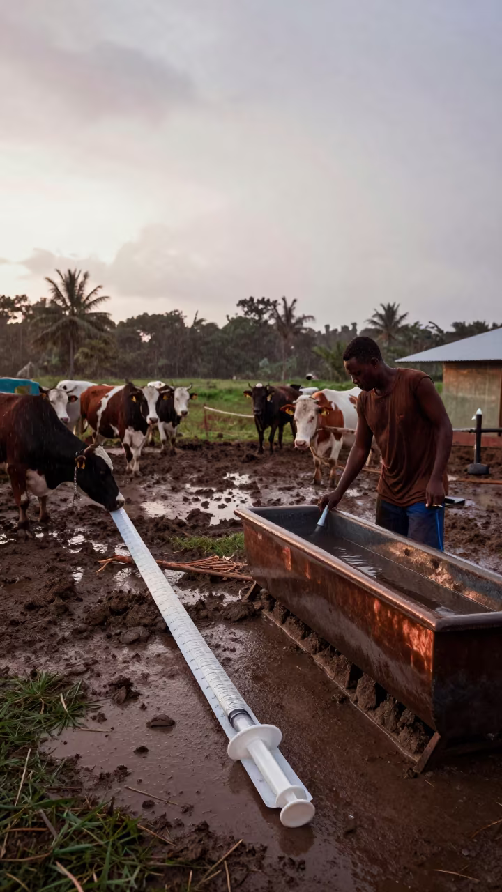 Chute Syringe Magnet Strip Jamaica Monsoon in near a windbreak and water trough in Jamaica