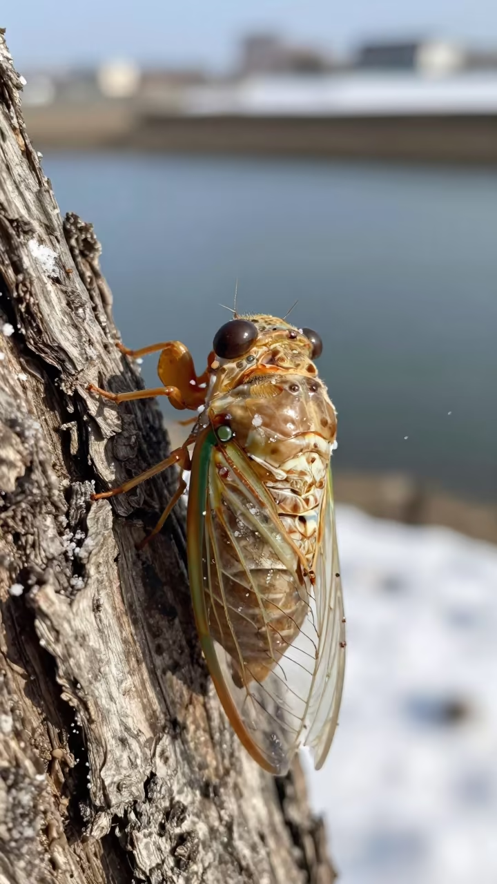 Cicada Emerging Shell Tidal Inlet Portugal Noon in beside a tidal inlet in Portugal