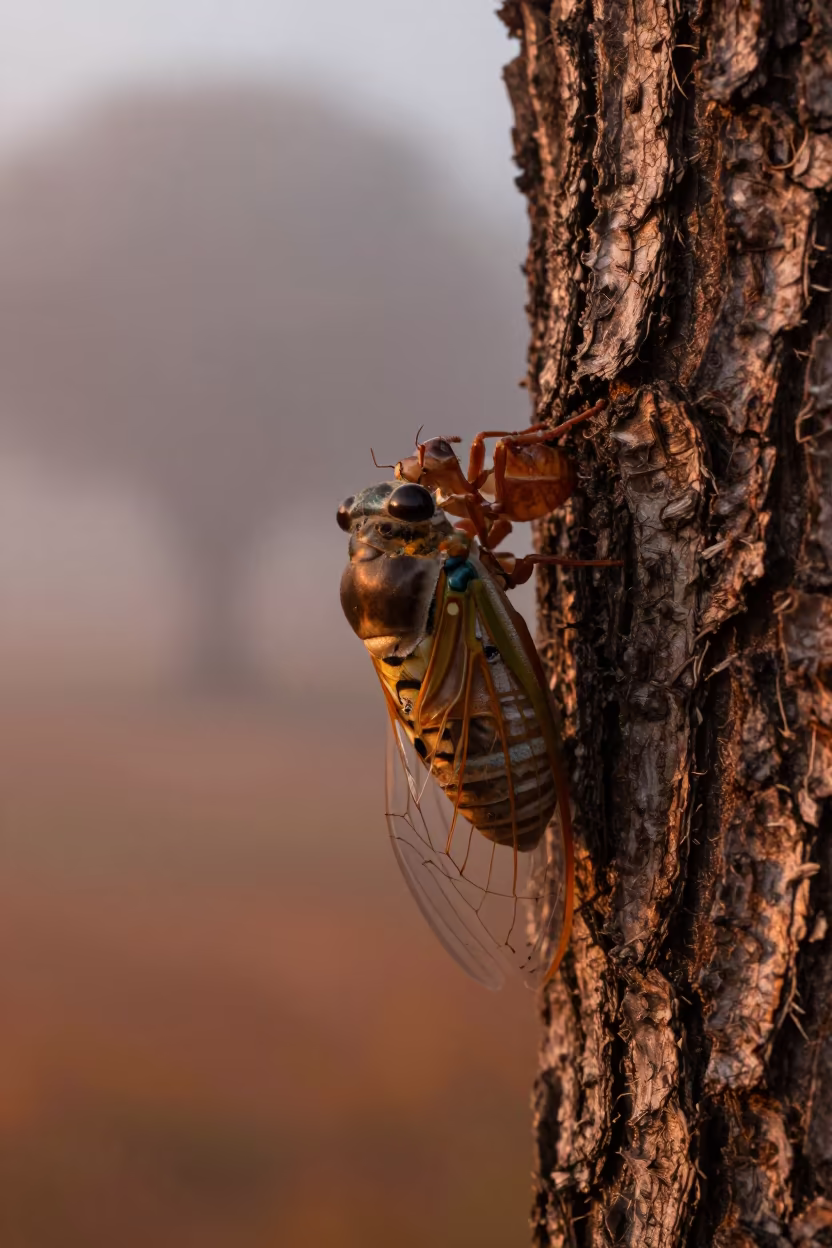 Cicada Molting in Autumn Mist Near Santiago in near Santiago de Querétaro