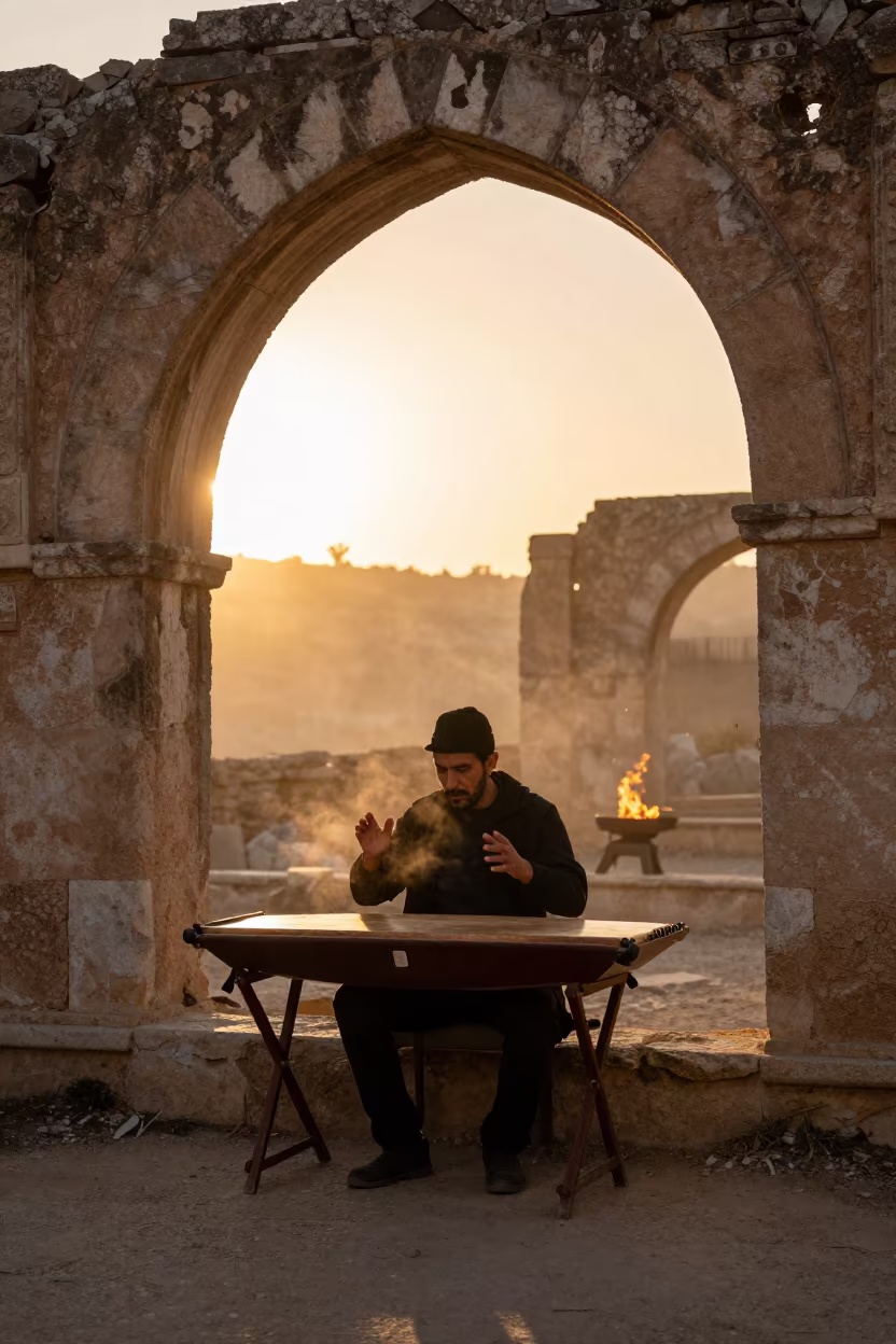 Cimbalom Player in Algerian Ruin Bar in in Algeria
