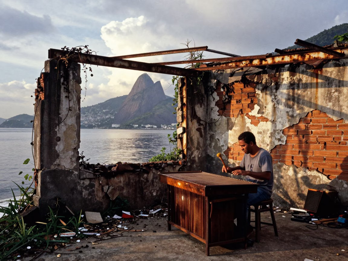Cimbalom Player in Ruin Bar Rio Afternoon in near Rio de Janeiro