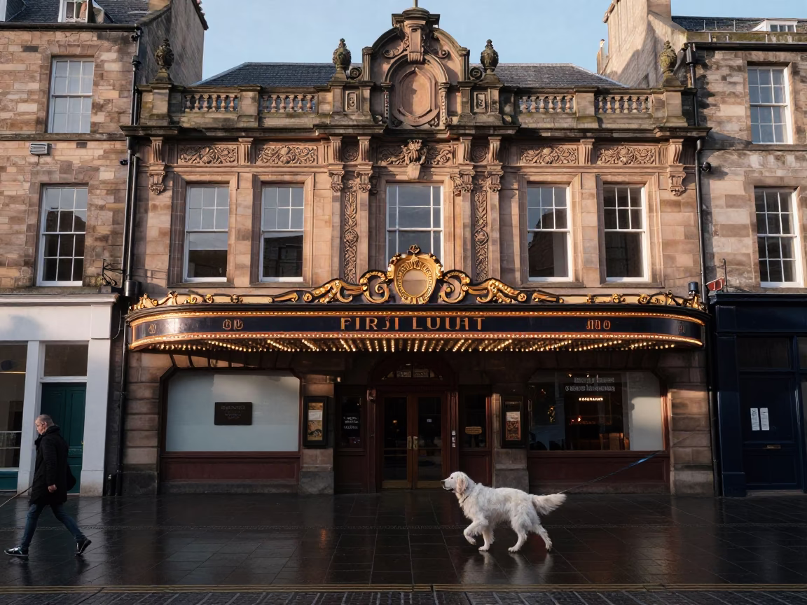 Cinema Facade in Edinburgh at As First Light Reaches The Scene in in Edinburgh, United Kingdom
