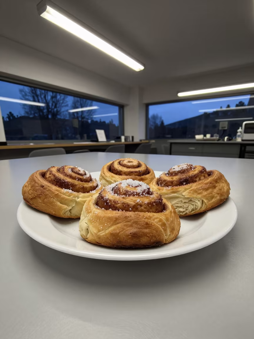 Cinnamon Rolls on Diner Table Kuopio Midnight Sun in at a roadside diner table in Kuopio