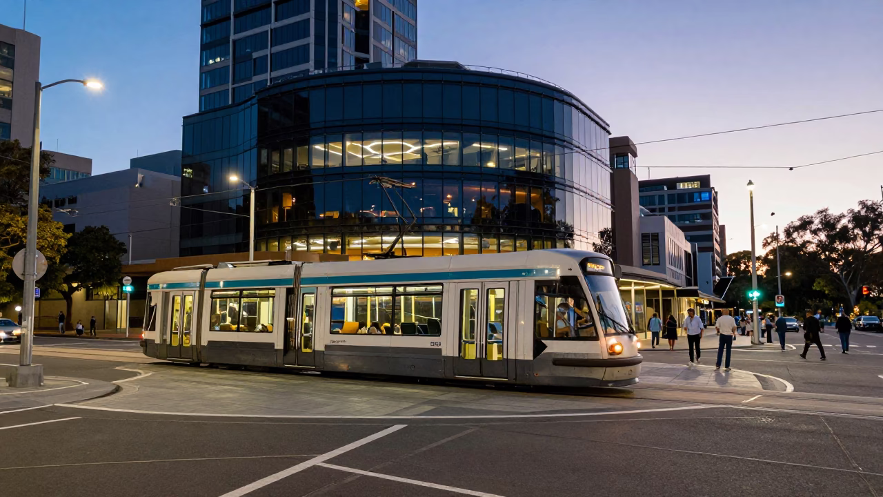Circle Tram in Adelaide at Blue Hour in in Adelaide, South Australia, Australia