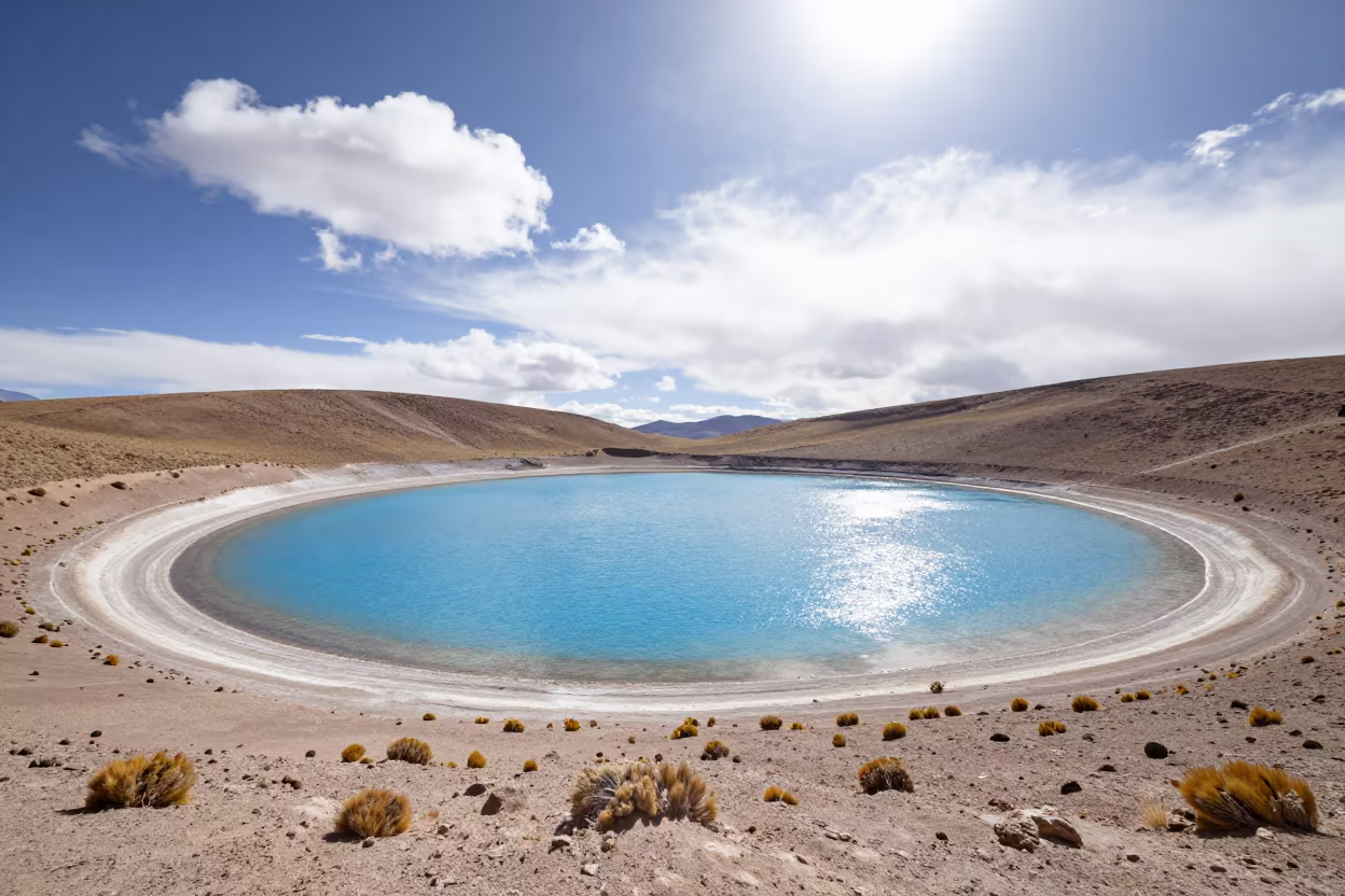 Circular Blue Volcanic Maar Lake Bolivia Noon in in Bolivia