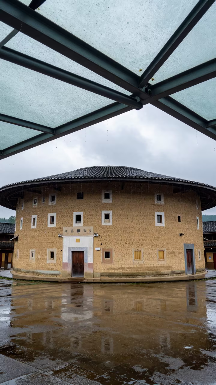 Circular Hakka Earthen House Glass Arcade in inside a glass-roofed arcade in Cleveland