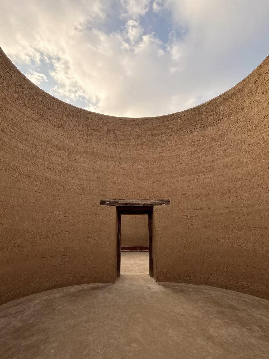 Circular Hakka Earthen House Skylight Morning in inside a skylit passageway near Obninsk
