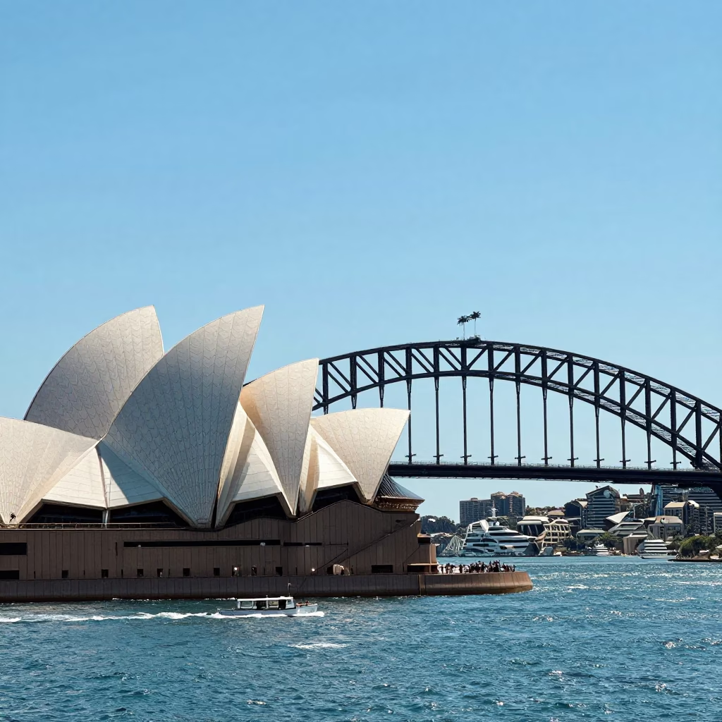 Circular Quay in Sydney at The Flat Glare Of Noon Light in in Sydney, New South Wales, Australia