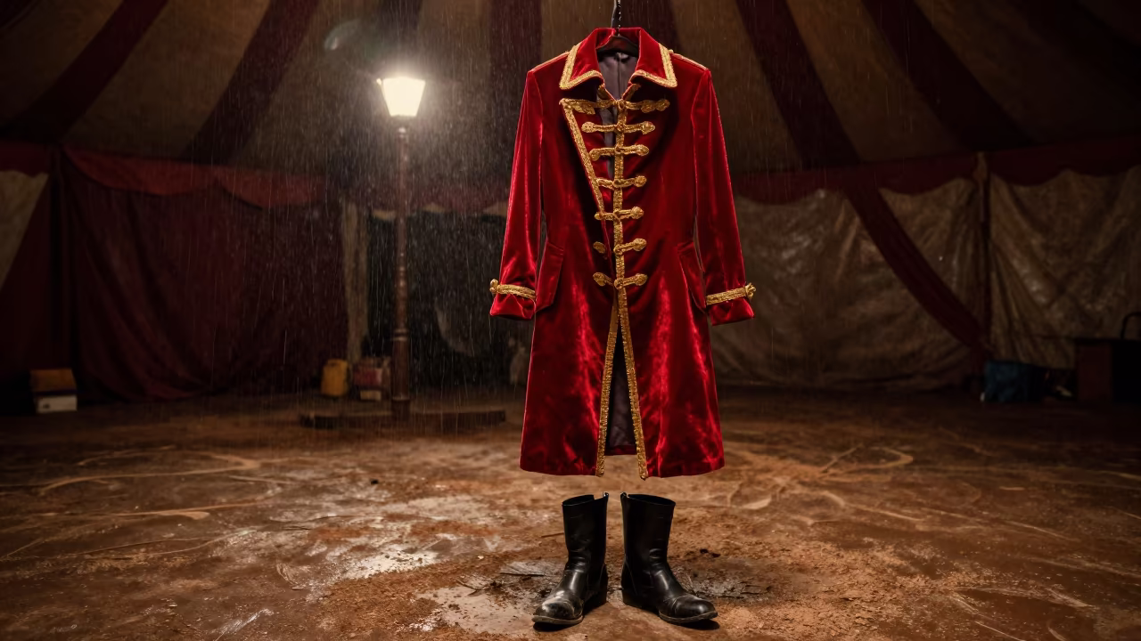Circus Ringmaster Coat Before Dawn Mumbai Monsoon in under a circus tent in Mumbai