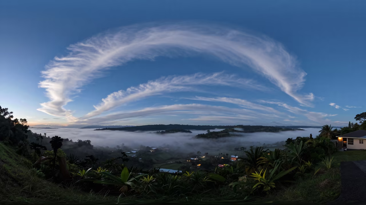 Cirrus Uncinus Over Caguas Blue Hour Fog in through low marine fog near Caguas