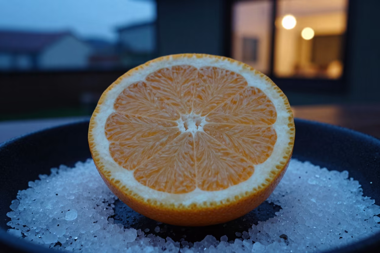 Citrus Cross Section on Salt Crystals in on salt crystals along a pan rim in Mombasa