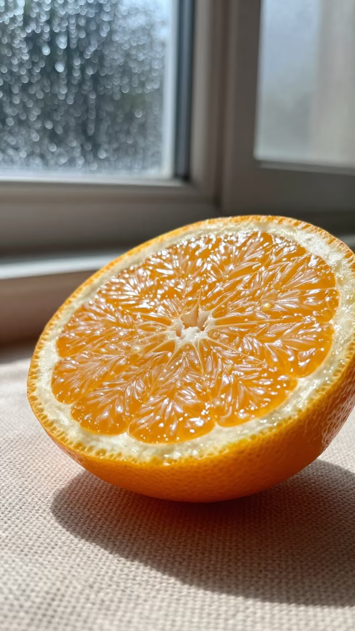 Citrus Flesh Condensation Linen Macro Salvador in against woven linen fibers in Salvador