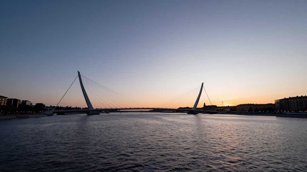 City Hall And Cable-Stayed Bridge in Stockholm in in Stockholm, Sweden