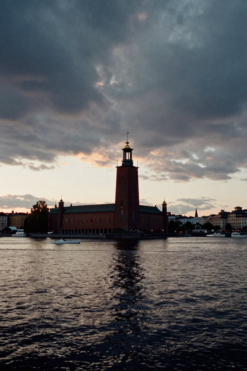 City Hall Tower And Lake Malar Waterfront in Stockholm in in Stockholm, Sweden